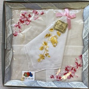 Boxed Set of 2 Vintage Cotton Embroidered Handkerchiefs